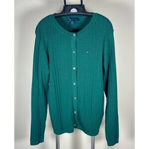 NWT Tommy Hilfiger Forest Green Cable Knit Cardigan Sweater Women's Size  L